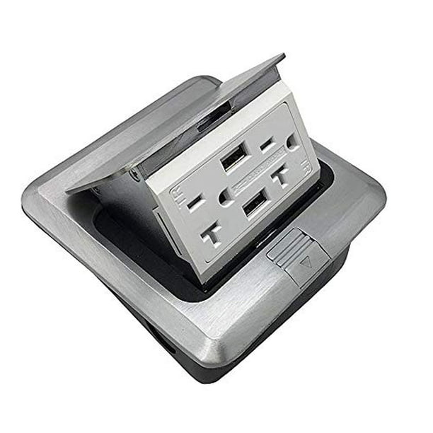 Pop Up Floor Electrical Outlet,Pop Up Floor Outlet Covers Box with 20Amp TR Receptacle Outlet,Heavy Metal Floor Outlet Box with Duplex Receptacle,Waterproof Sockets for Home,Office,Floor-Silver